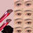Cosmo angled eyebrow brush for concealer with red handle shown alongside before and after eyebrow makeup application