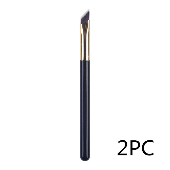 Cosmo angled eyebrow brush for concealer with black handle and gold ferrule 2-piece set