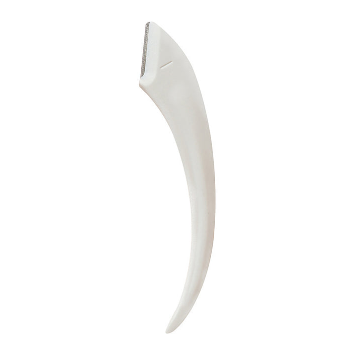 White curved eyebrow trimming knife with a fine blade for precise eyebrow shaping