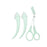 Eyebrow trimming knife set with green precision scissors and protective caps for grooming