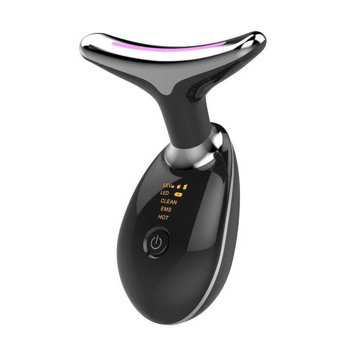 Black EMS wrinkle remover device with LED display and power button for facial skin care