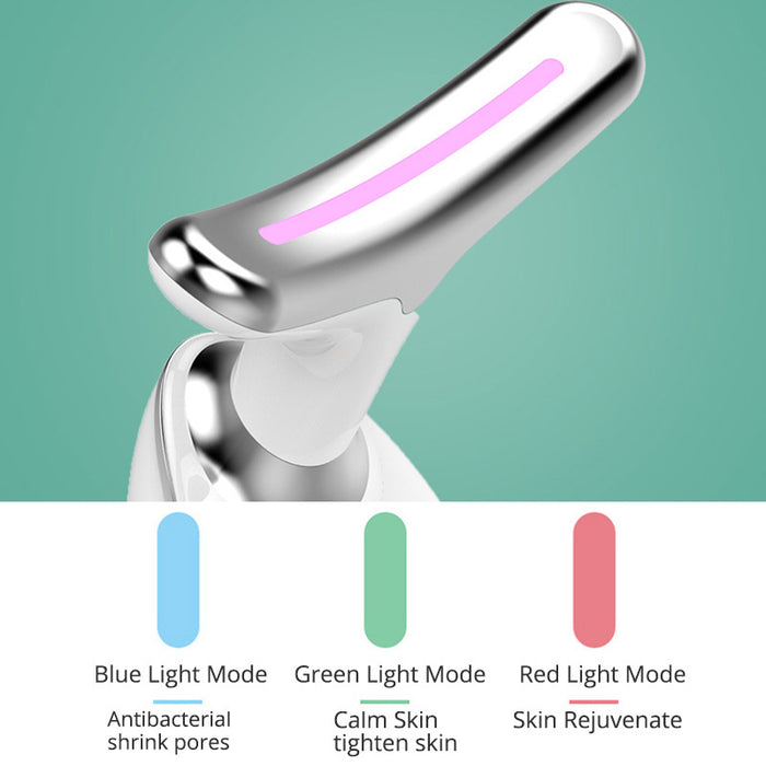 Silver EMS wrinkle remover device with blue green and red light modes for skin care