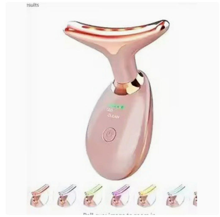 Rose gold EMS wrinkle remover device with ergonomic design and LED indicators for skin care treatment
