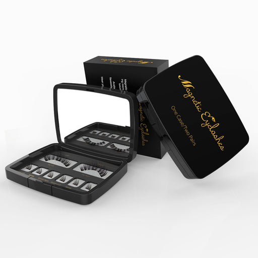Cosmo magnetic eyelashes kit in sleek black case with mirror and two pairs of magnetic lashes
