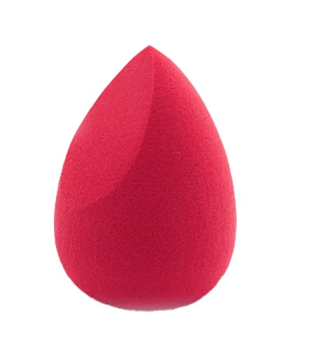 Red makeup blending sponge with teardrop shape for smooth and even makeup application