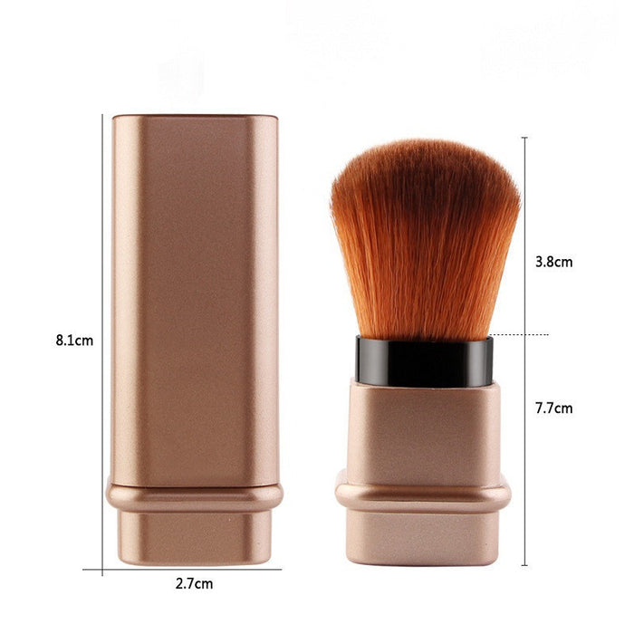 Compact travel makeup brush for foundation with protective rose gold case and soft bristles