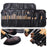 Professional makeup brush set with various brush types in a black carrying case for versatile application
