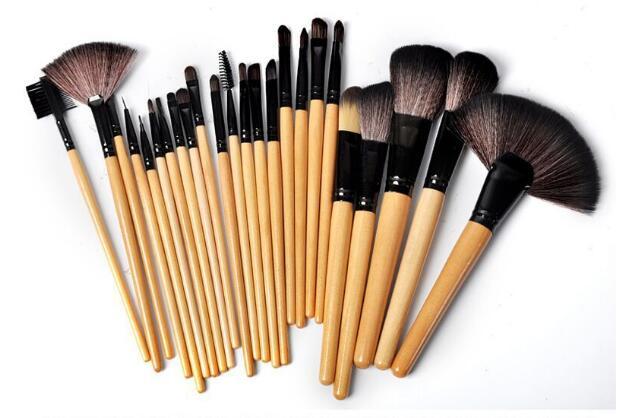 Cosmo professional makeup brush set with various wooden handle brushes for detailed and full-face application